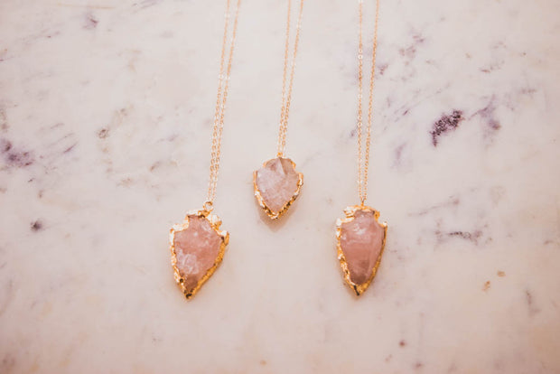 Rose Quartz Arrowhead Necklace