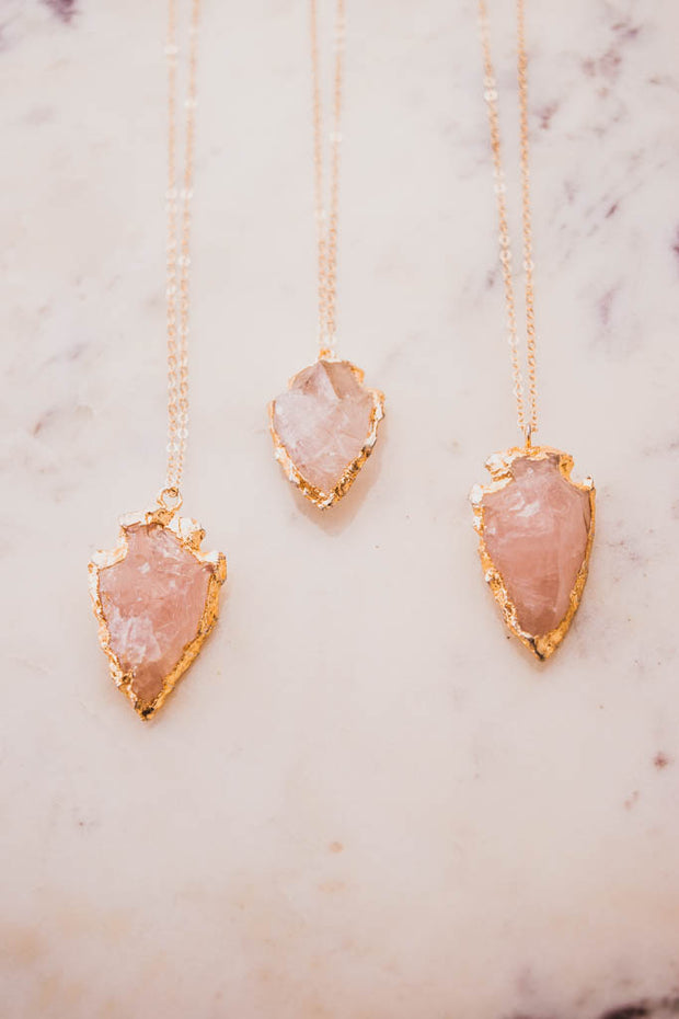 Rose Quartz Arrowhead Necklace