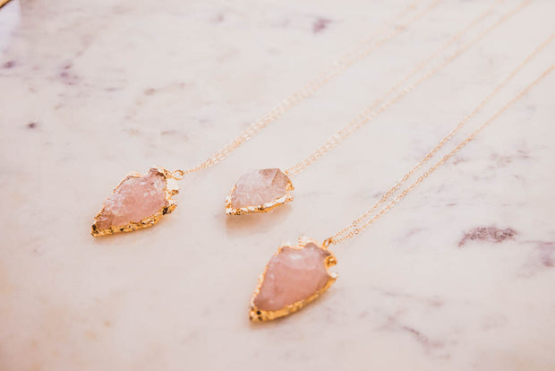 Rose Quartz Arrowhead Necklace