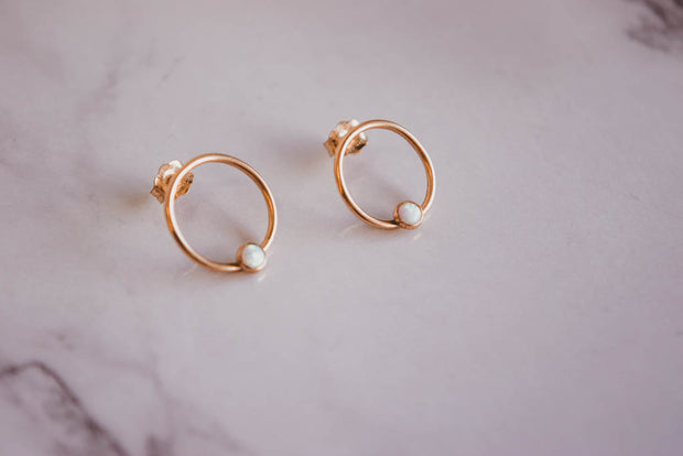 14k gold filled opal hoop studs