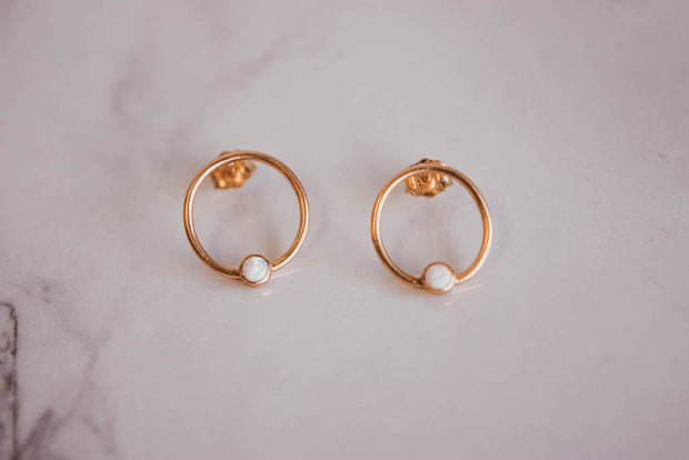 14k gold filled opal hoop studs