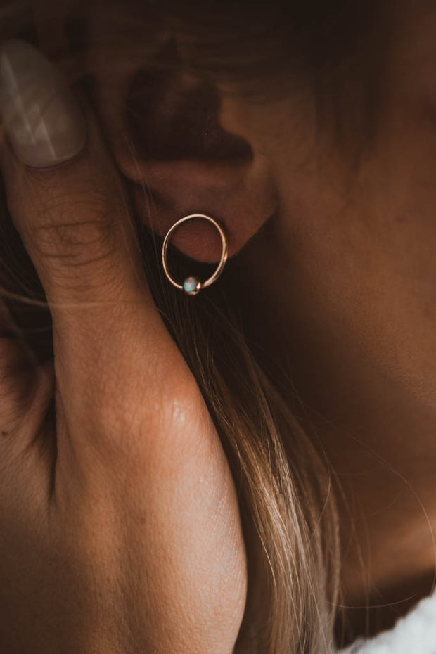 14k gold filled opal hoop studs