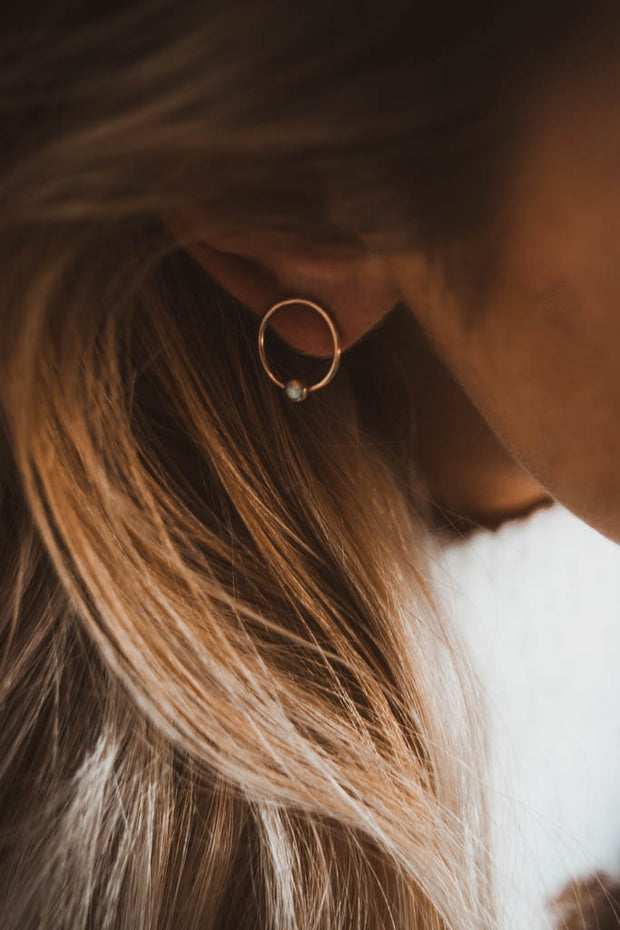 14k gold filled opal hoop studs