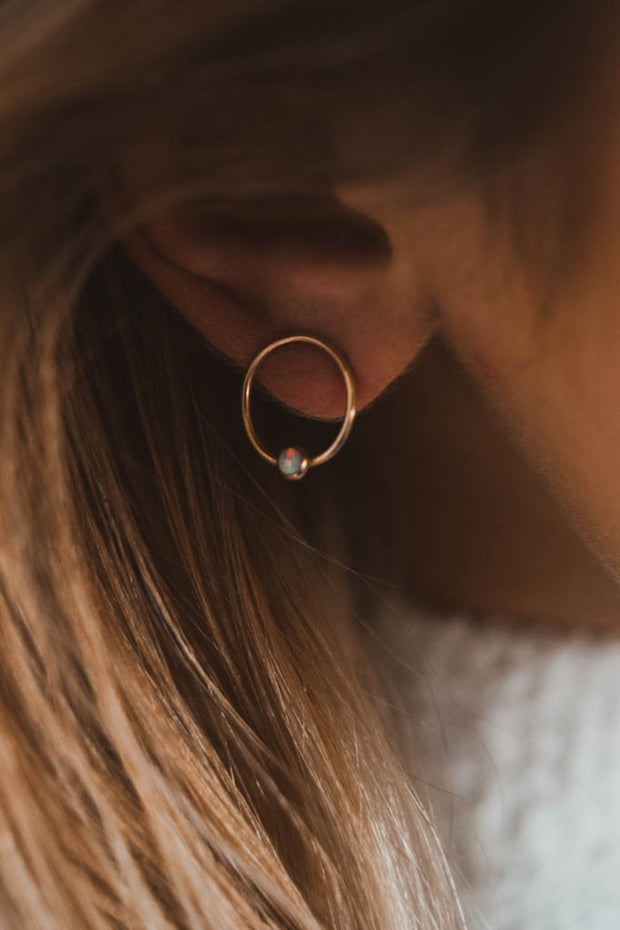 14k gold filled opal hoop studs