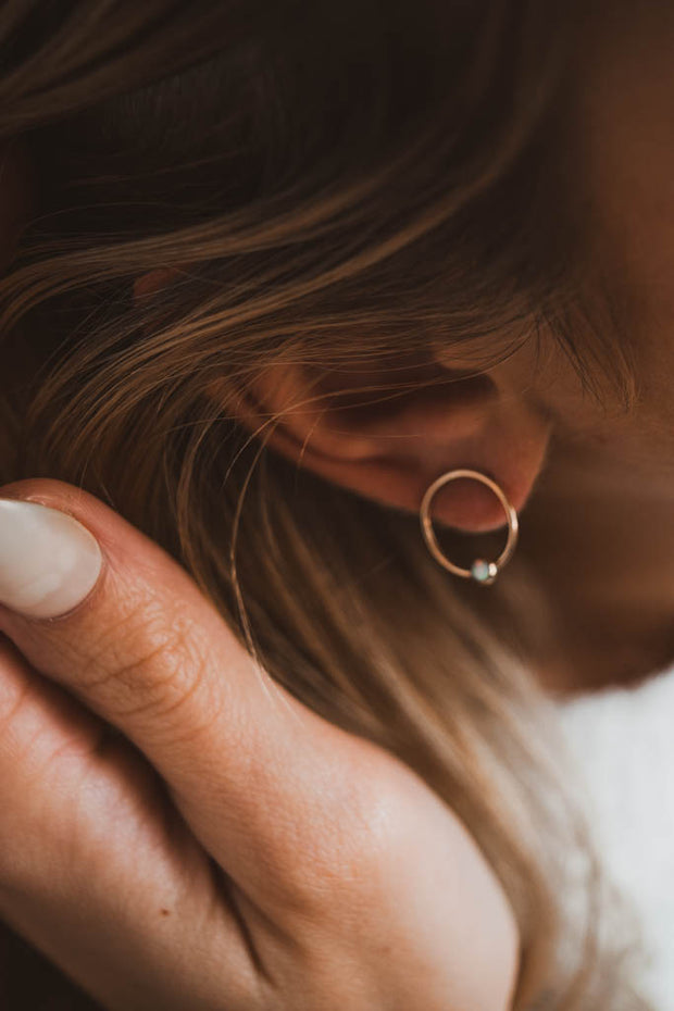 14k gold filled opal hoop studs