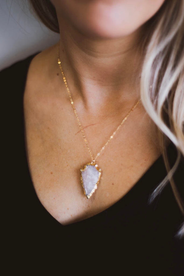 Rose Quartz Arrowhead Necklace